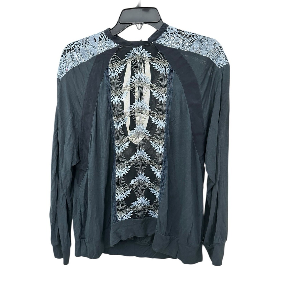 Anthropologie Tiny Brand Embroidered Top Women's Small Crochet Knit Sheer DD11-1